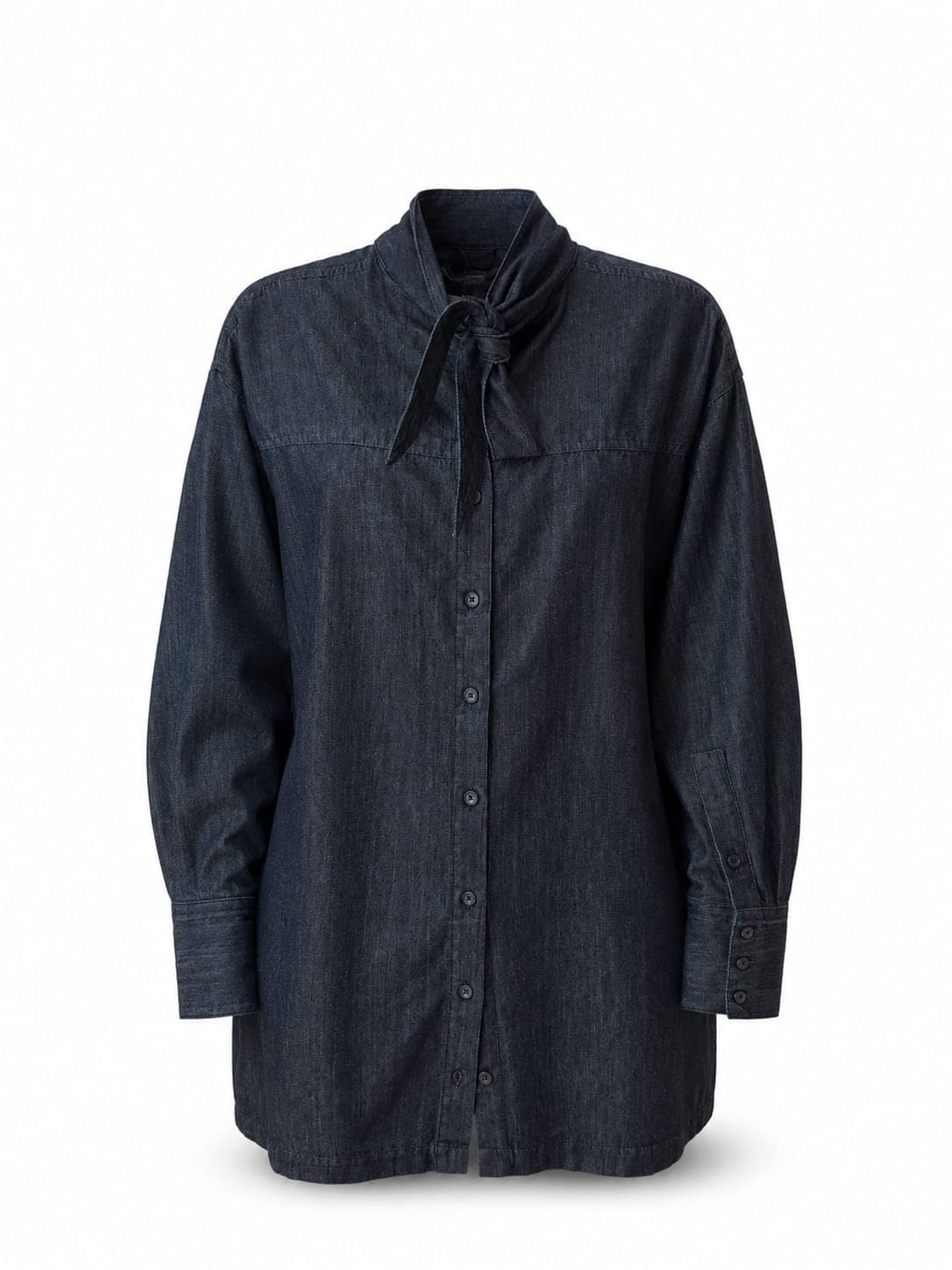 Chemise Jeans Zara Azul Índigo com Laço no Gola - Tam. M | Oversized
