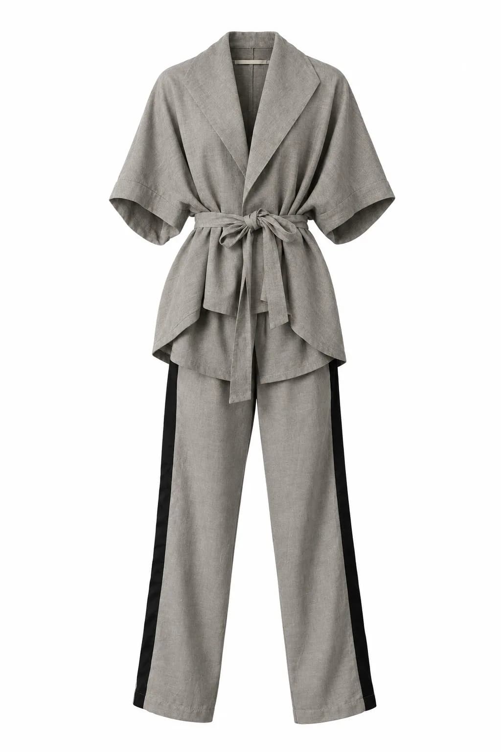 Conjunto Annexe Cinza com Blusa Transpassada e Calça Pantalona Tamanho M | RE.USE
